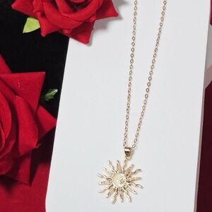 Gold Sun Moon Star Necklace Crystal Accents | Celestial Jewelry Dainty Chain